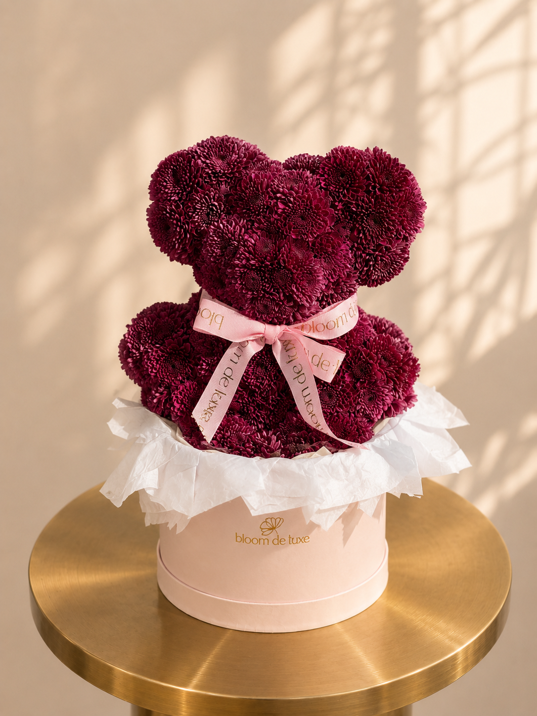 Berry Bear — fresh chrysanthemum teddy bear in signature box, Gold Coast luxury flower gift delivery