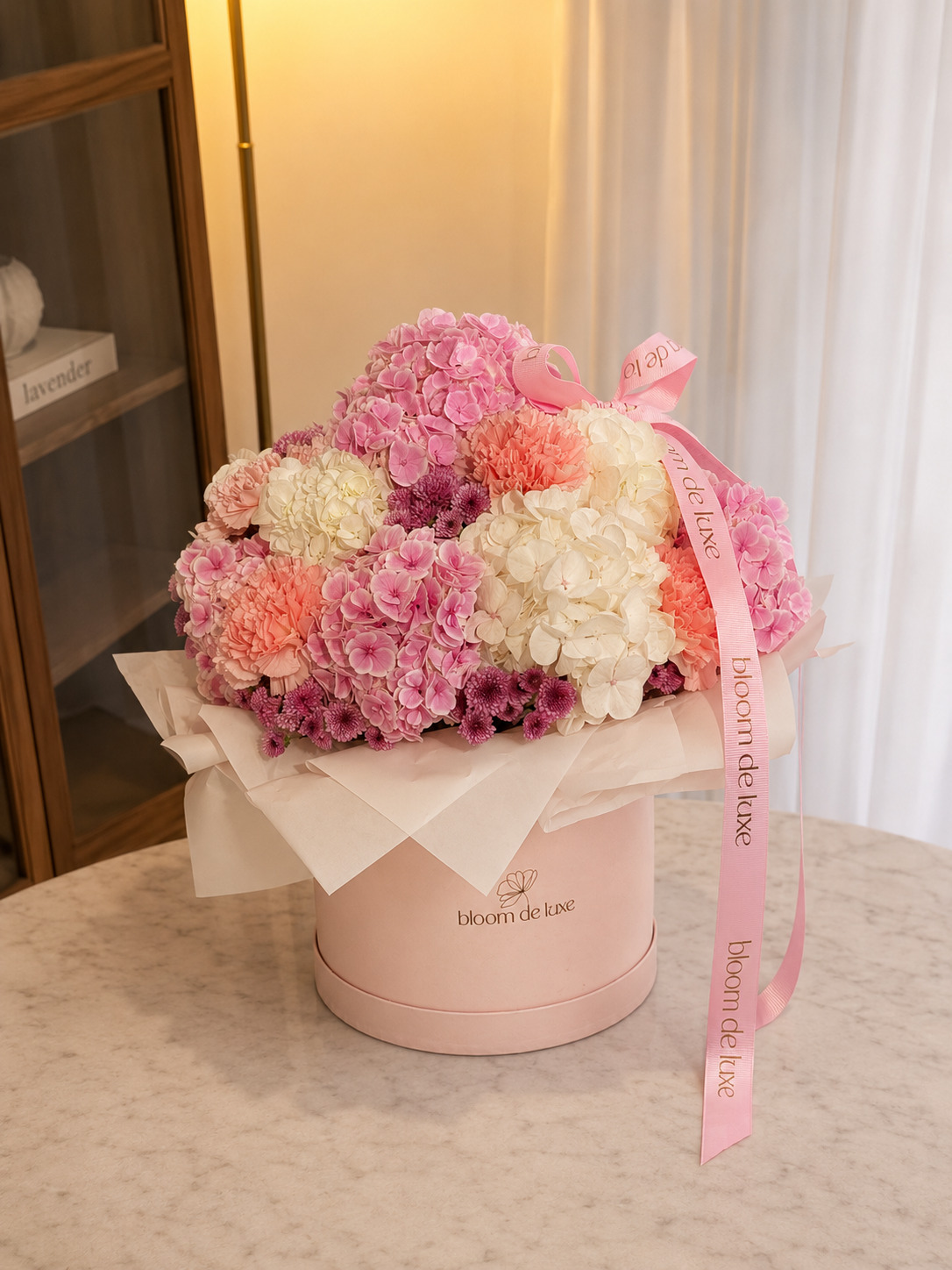 Signature Bloom Box — pink and white blooms luxury flower box, Gold Coast delivery