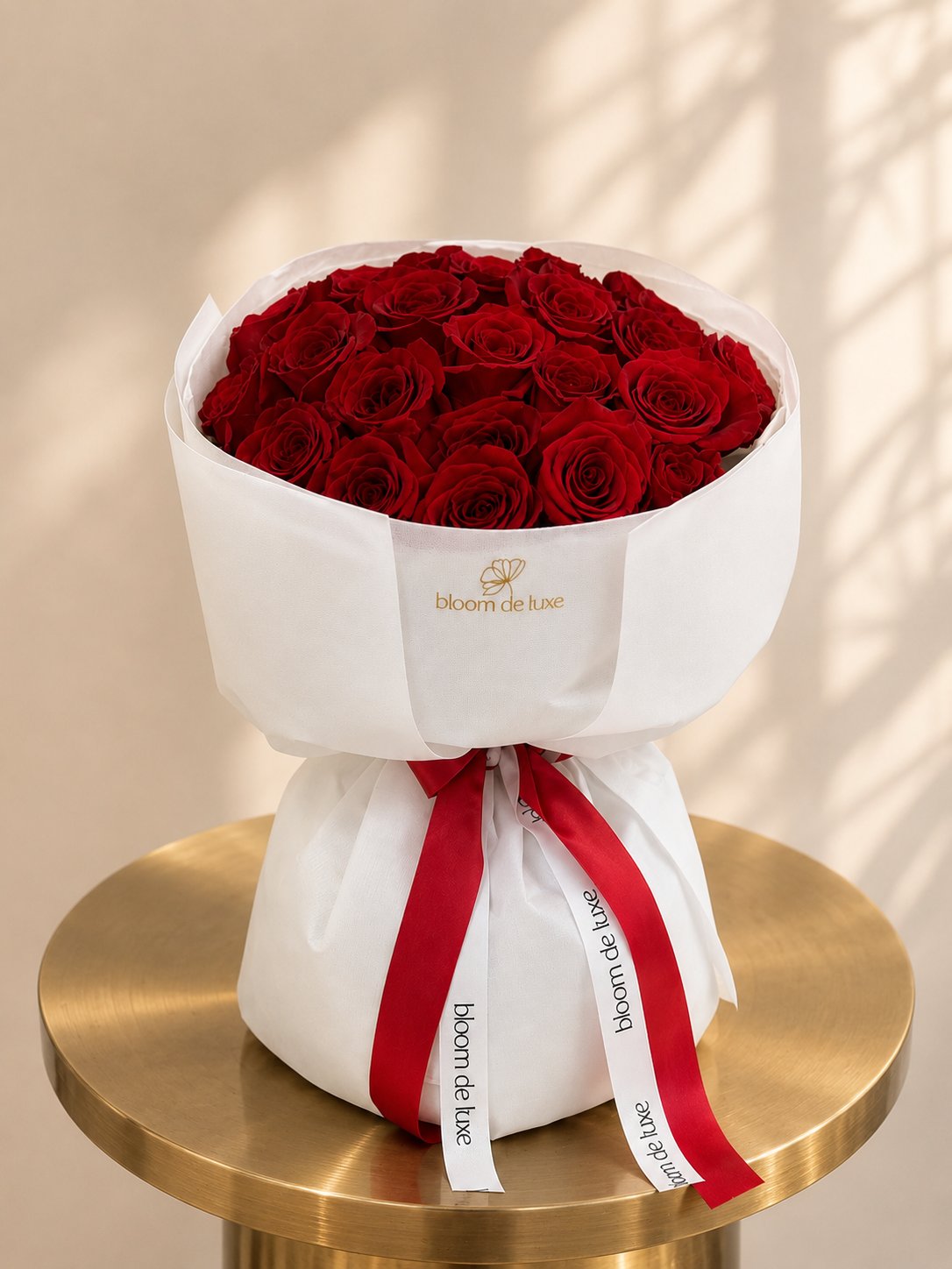 Roses Signature Bouquet — premium Ecuadorian red roses in white wrapping, Gold Coast flower delivery