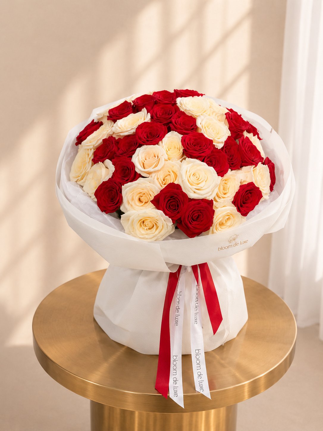 Timeless Love Bouquet — premium red and ivory roses, luxury flower delivery Gold Coast